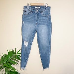 KanCan Light Wash High Rise Distressed Raw Hem Skinny Jeans 13/30